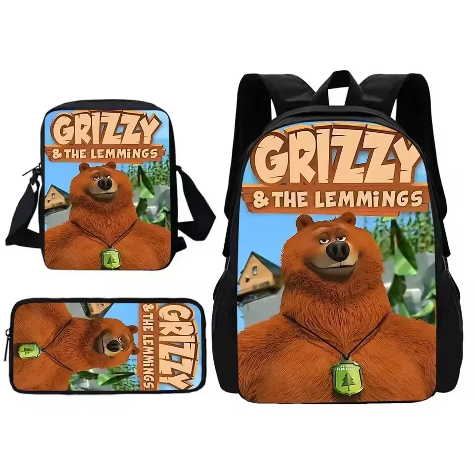ensemble de 3 pièces grizzy and the lemmings : sac à dos, sac à déjeuner et trousse à crayons, cadeau pour enfants et étudiants