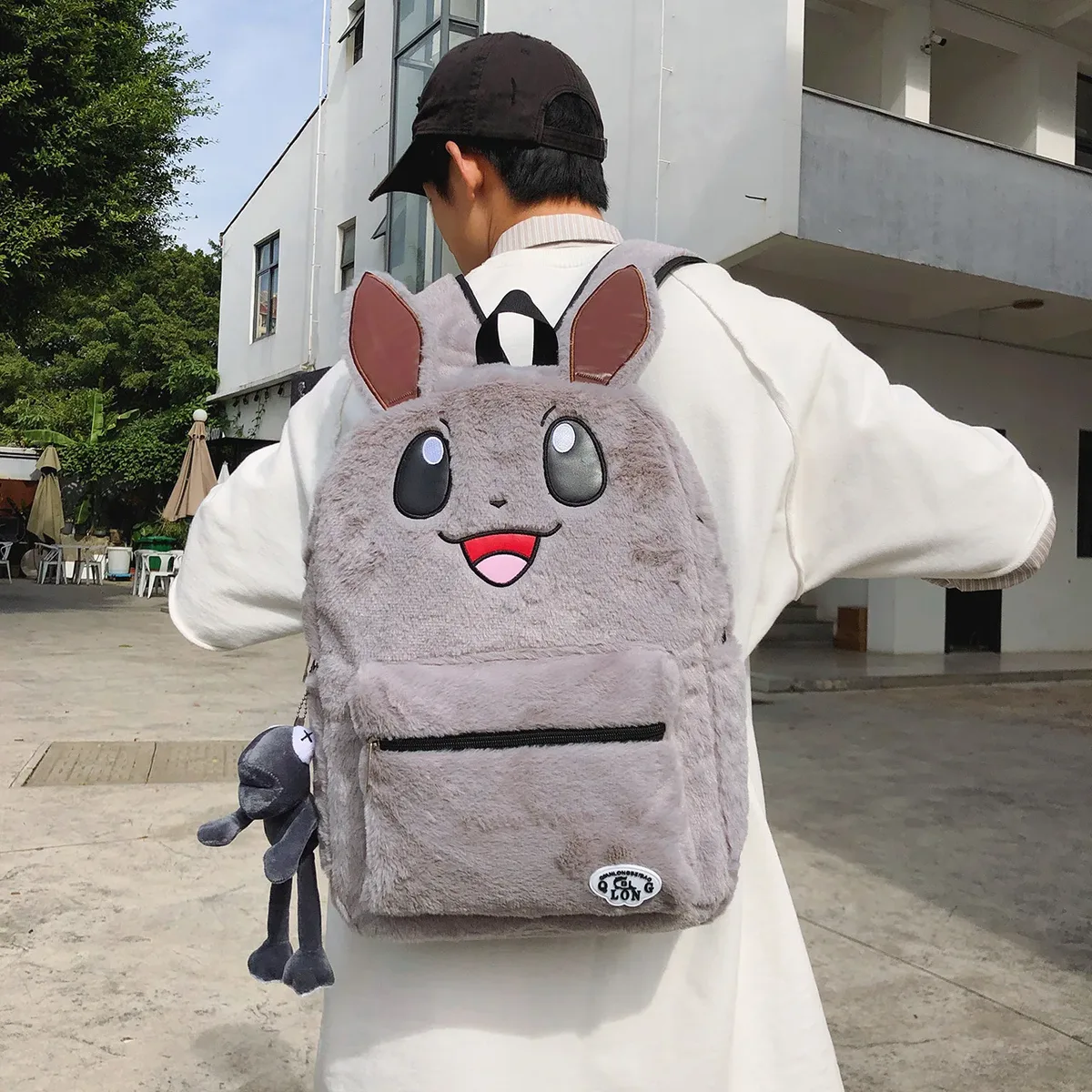 sac à dos en peluche grande capacité eevee dessin animé mignon pour étudiantes, sac à dos double épaule polyvalent et tendance pour l'école
