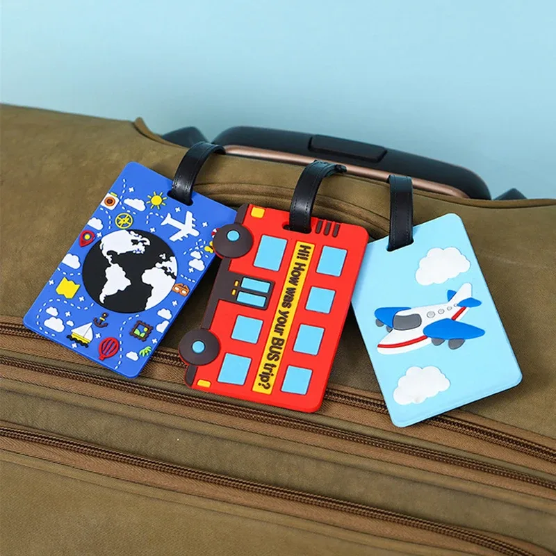 étiquette bagage pvc imprimé animaux couleurs variées motifs mignons lunettes avocat arc ciel crème glacée bus avion globe terrestre voyage identification