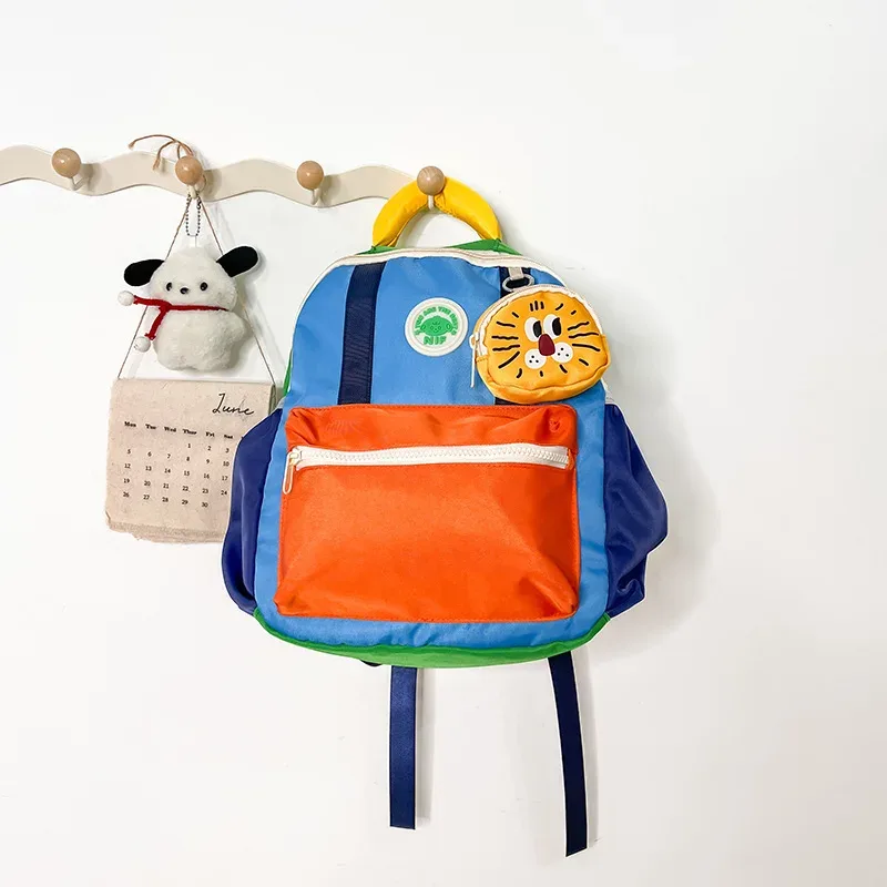 sac à dos pour enfants, nouvelle collection coréenne, décontracté, color block, en coton, avec poignée, pour la maternelle, léger, en promotion de la saison