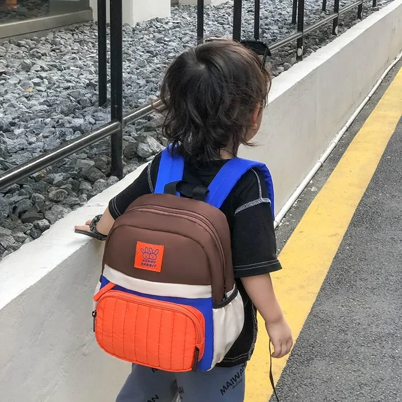 sac à dos coréen pour enfants, style color block tendance, sac à dos double épaule pour étudiants, grande capacité, léger, pour activités de plein air, parent-enfant