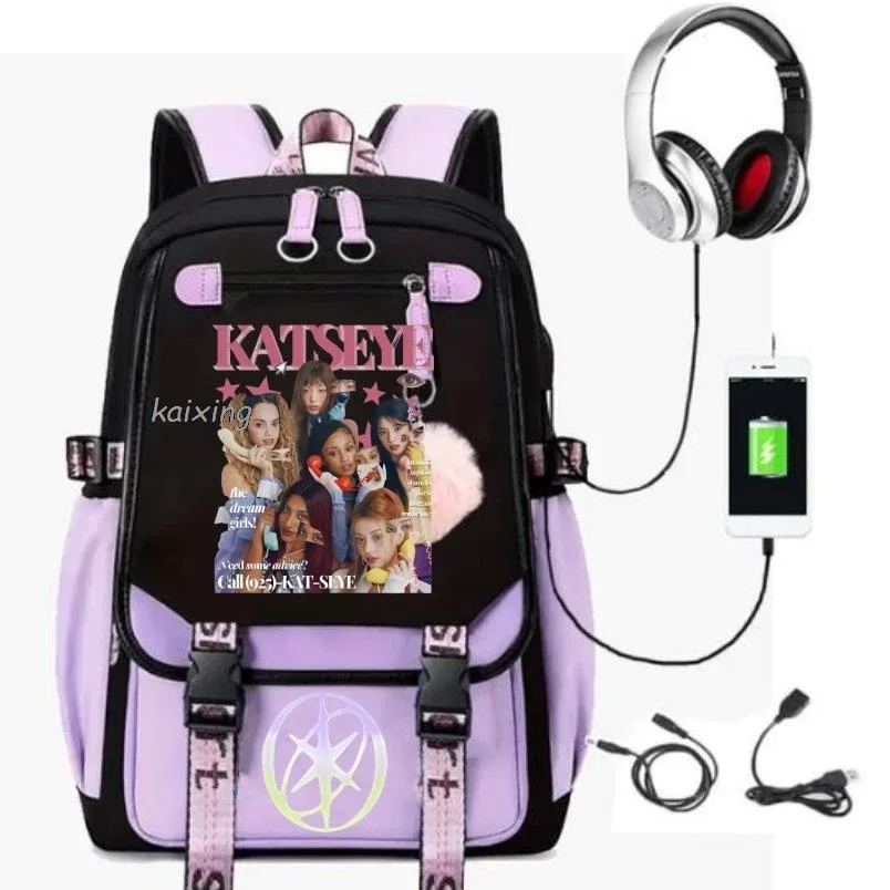 kawaii chaud katseye drôle impression sacs à dos doux capacité étudiant cartable collège étudiant patchwork ordinateur portable simple mochilas