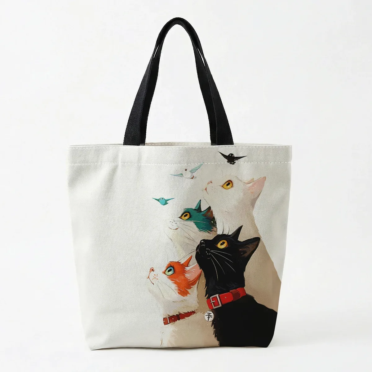1 pièce, sac à main motif chat empilé, sac à main réutilisable et tendance, sac à main multifonctionnel, sac de shopping en toile imprimée