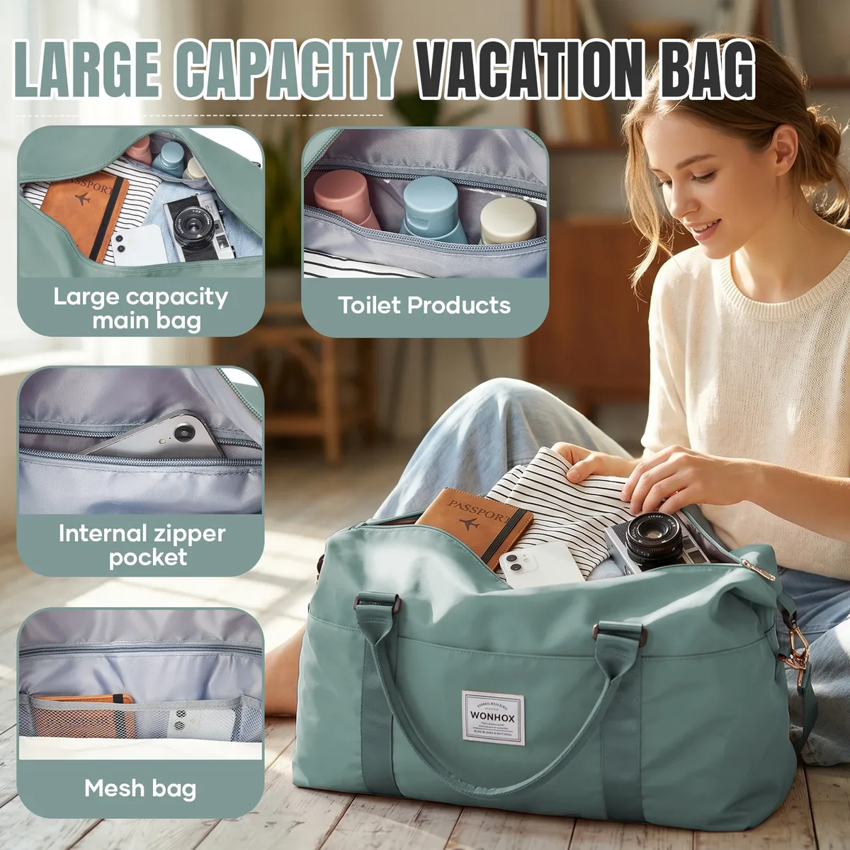 sac de voyage de grande capacité, bagage à main pour courtes distances, sacs de sport portables, sacs à bandoulière pour femmes et hommes, sac de rangement personnel.