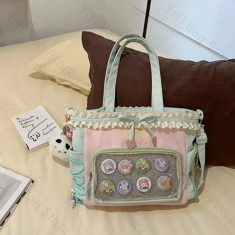sac à dos ita bag kawaii, sac à bandoulière, ensemble de deux pièces, sac à dos scolaire pour badges et épingles d'anime, sacs à dos transparents pour étudiants