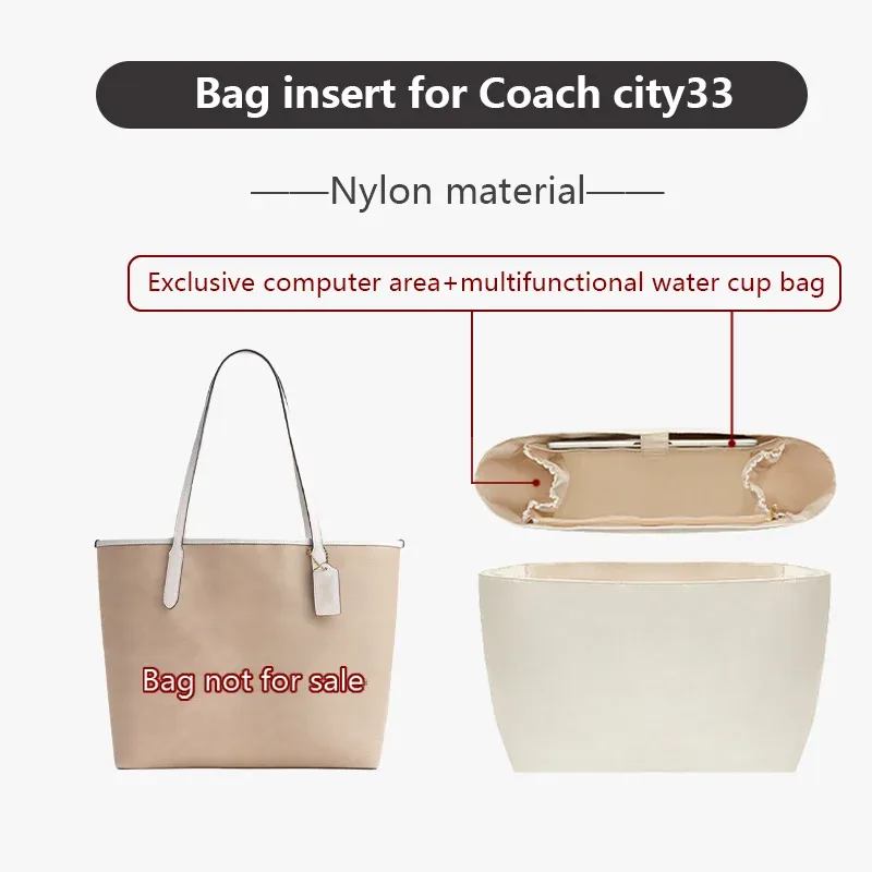 insert de sac en nylon pour sac fourre-tout coach city33, organisateur de sac étanche, support de rangement pour ordinateur portable, accessoire de remplacement