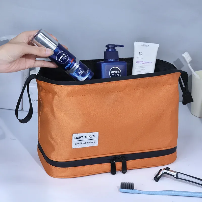 trousse de toilette pour homme avec séparation sec/humide, sac de rangement portable pour cosmétiques, idéal pour les voyages d'affaires, sac à cosmétiques de haute qualité.