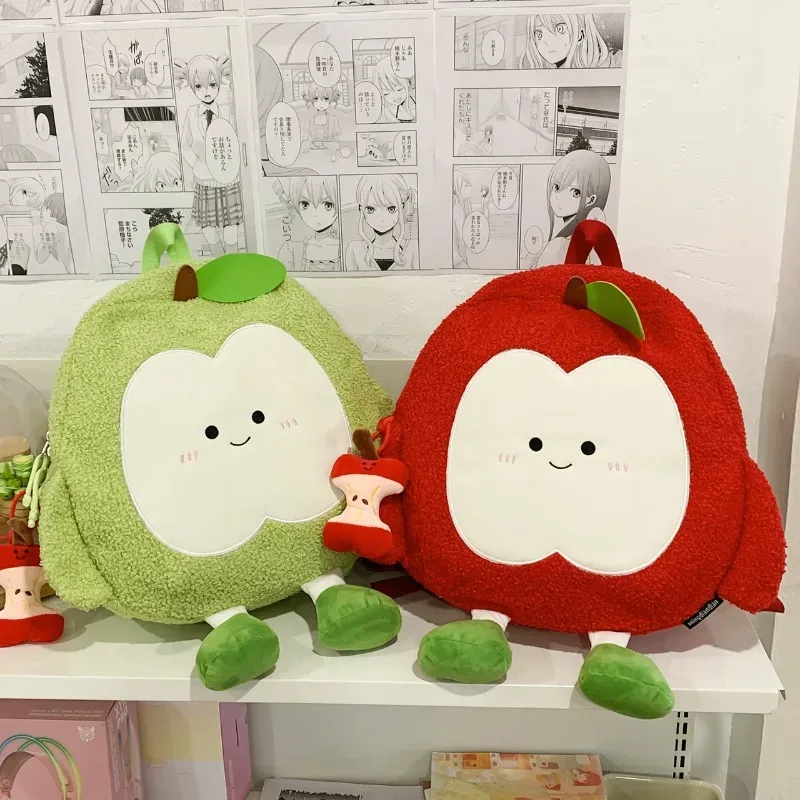 sacs à dos en flanelle en forme de pomme, grande capacité, sac de transport pour étudiants, sacs à la mode pour femmes, sac à bandoulière mignon à la mode, 2025