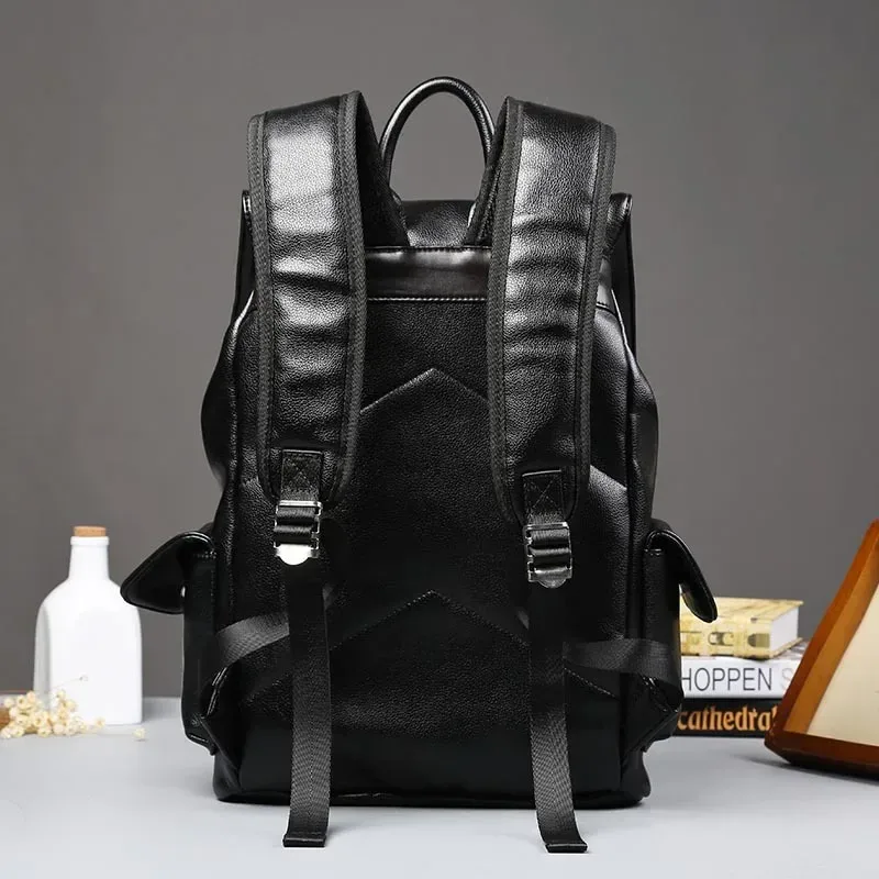 sac à dos de voyage à cordon de serrage pour hommes, sacs à dos en cuir pu de haute qualité, sac à dos au design tendance, cartable souple