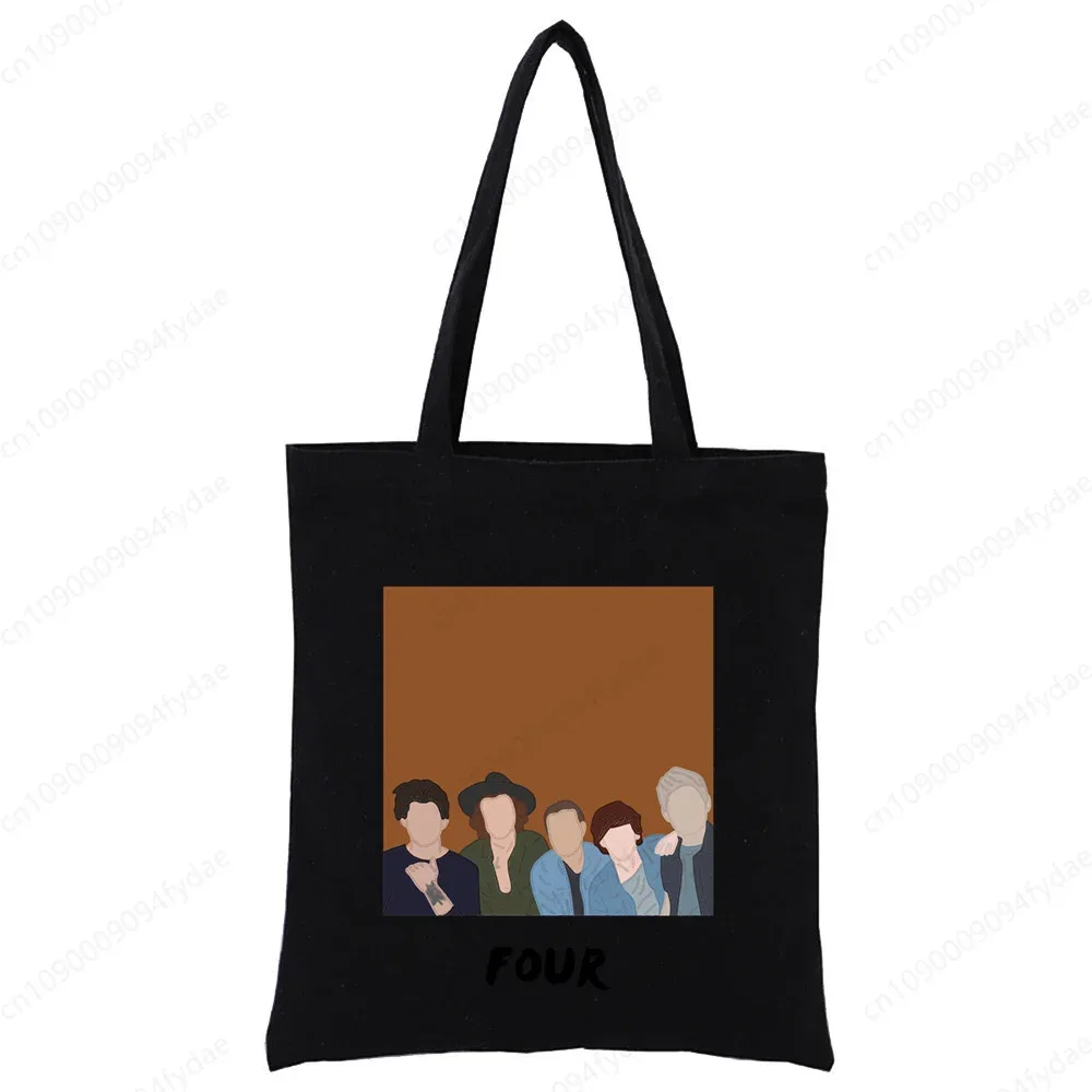 sac à bandoulière en toile pour femmes, sac à main personnalisé one direction, fourre-tout décontracté, réutilisable, grande capacité, sac de shopping noir