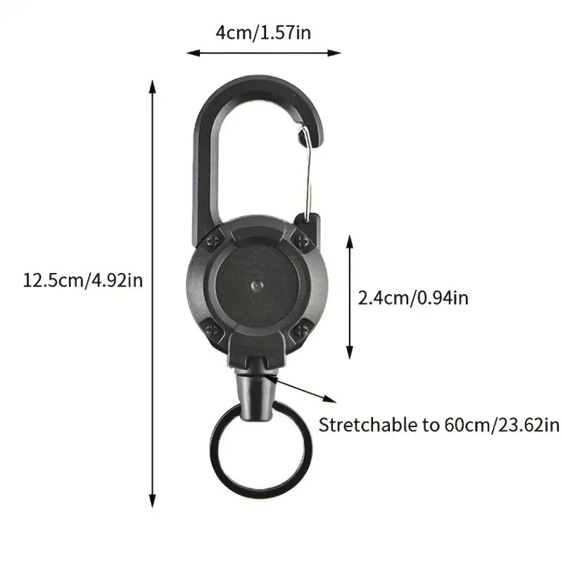 cadenas crochet métal noir porteclé rétractable tige anneau poignet ressort ceinture sac dos militaire usage voyage