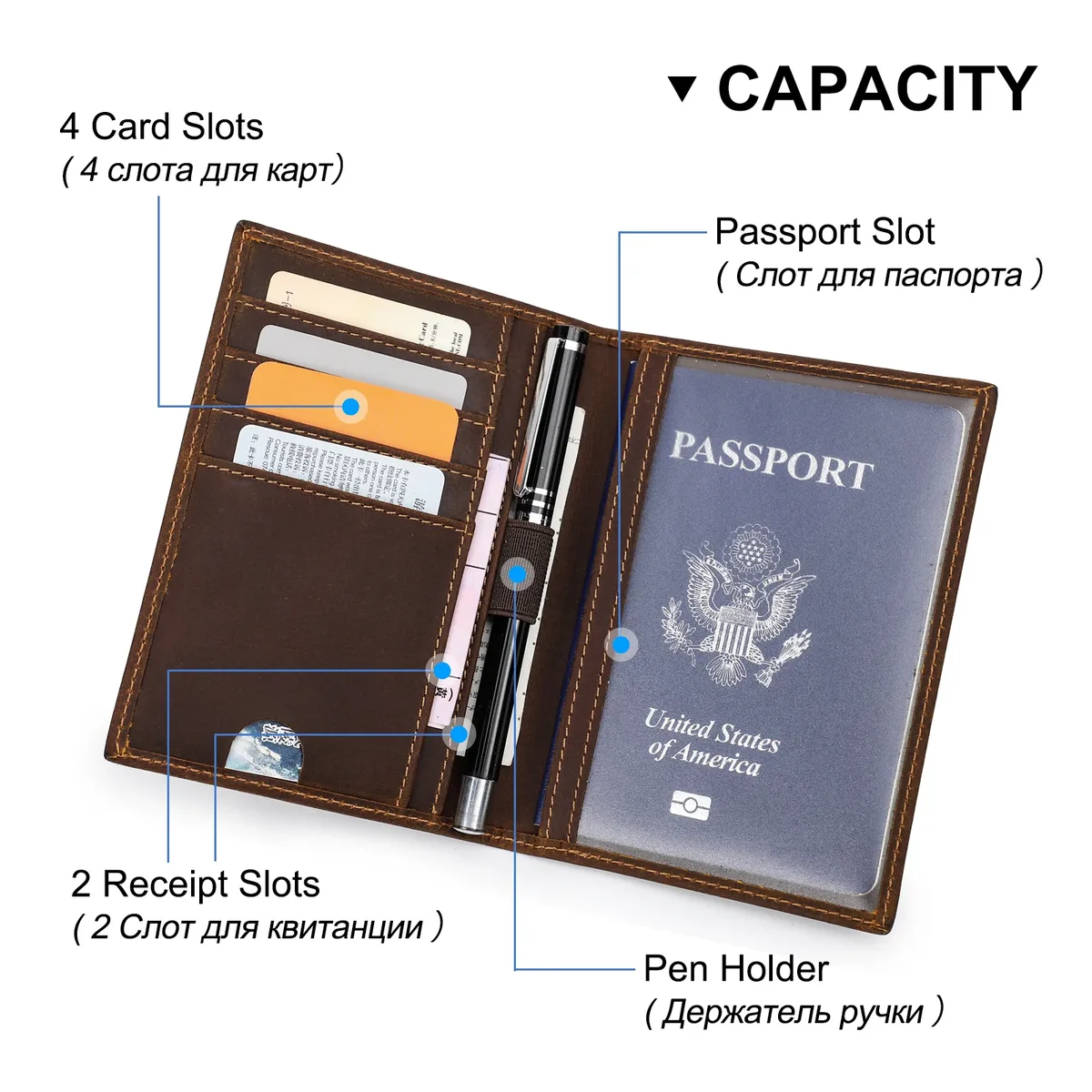 couverture de passeport en cuir rétro, blocage rfid pour cartes, portefeuille de passeport de voyage, étui organisateur de documents avec 1 porte-stylo pour hommes et femmes