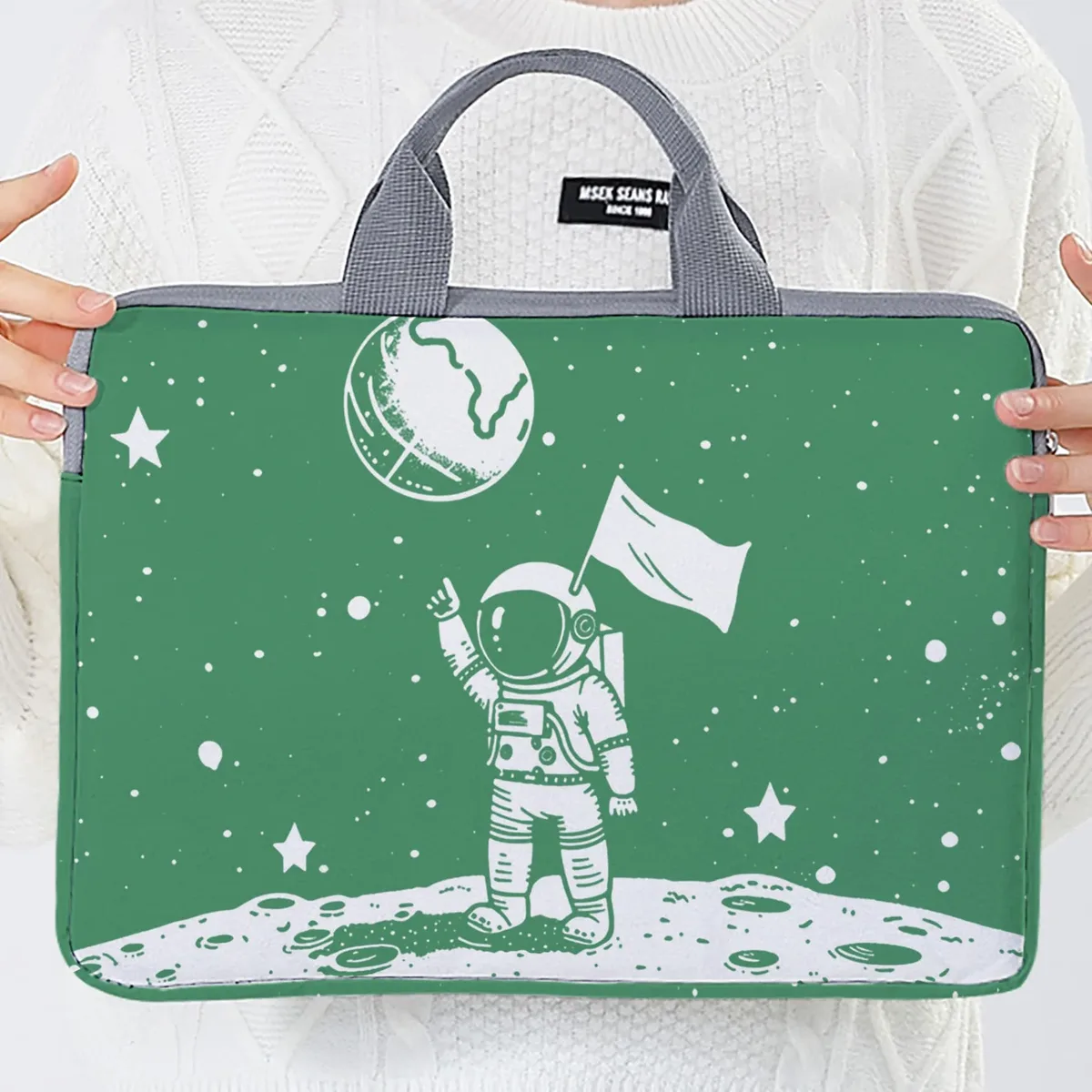 ensemble une pièce, deux styles, sac et porte-documents pour ordinateur portable à motifs d'astronautes, adapté aux ordinateurs portables de 14 pouces