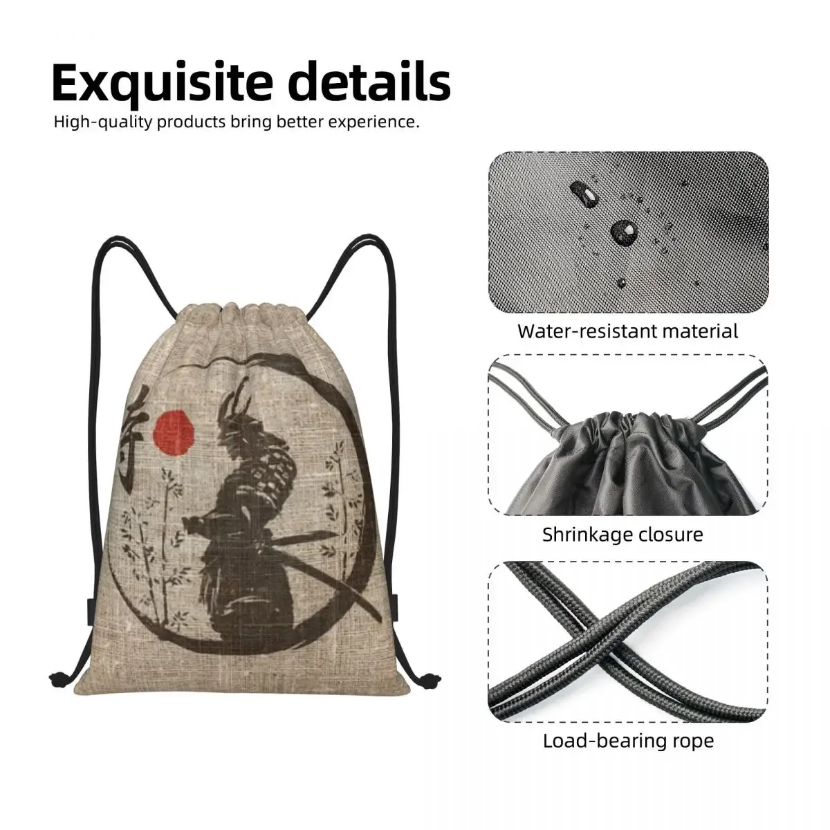 sac à dos de sport léger personnalisé pour hommes et femmes, sac à dos de proximité wstring, sacs d'entraînement, samouraï, mot japonais
