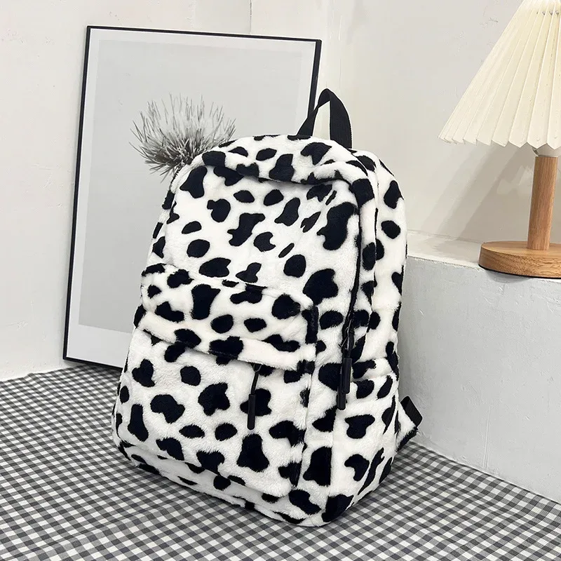 sac à dos léopard en peluche, sac d'école pour adolescents, grande capacité, mode étudiants, sac à dos élégant à bandoulière, voyage en plein air 2025