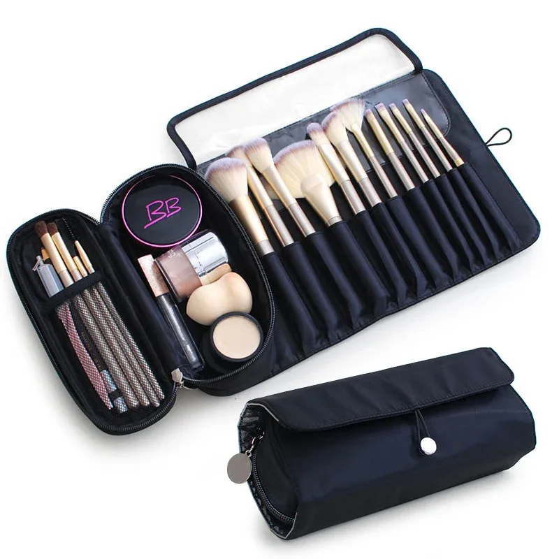 trousse de maquillage imperméable en nylon pour femme, sac à pinceaux cosmétiques, trousse de voyage, outils de pinceaux, sacs à roulettes