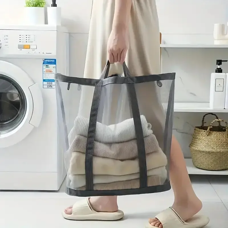 panier à linge en maille de nylon, sac de rangement pliable pour vêtements sales, adapté à la chambre à coucher et à la salle de bains, panier à linge portable indépendant