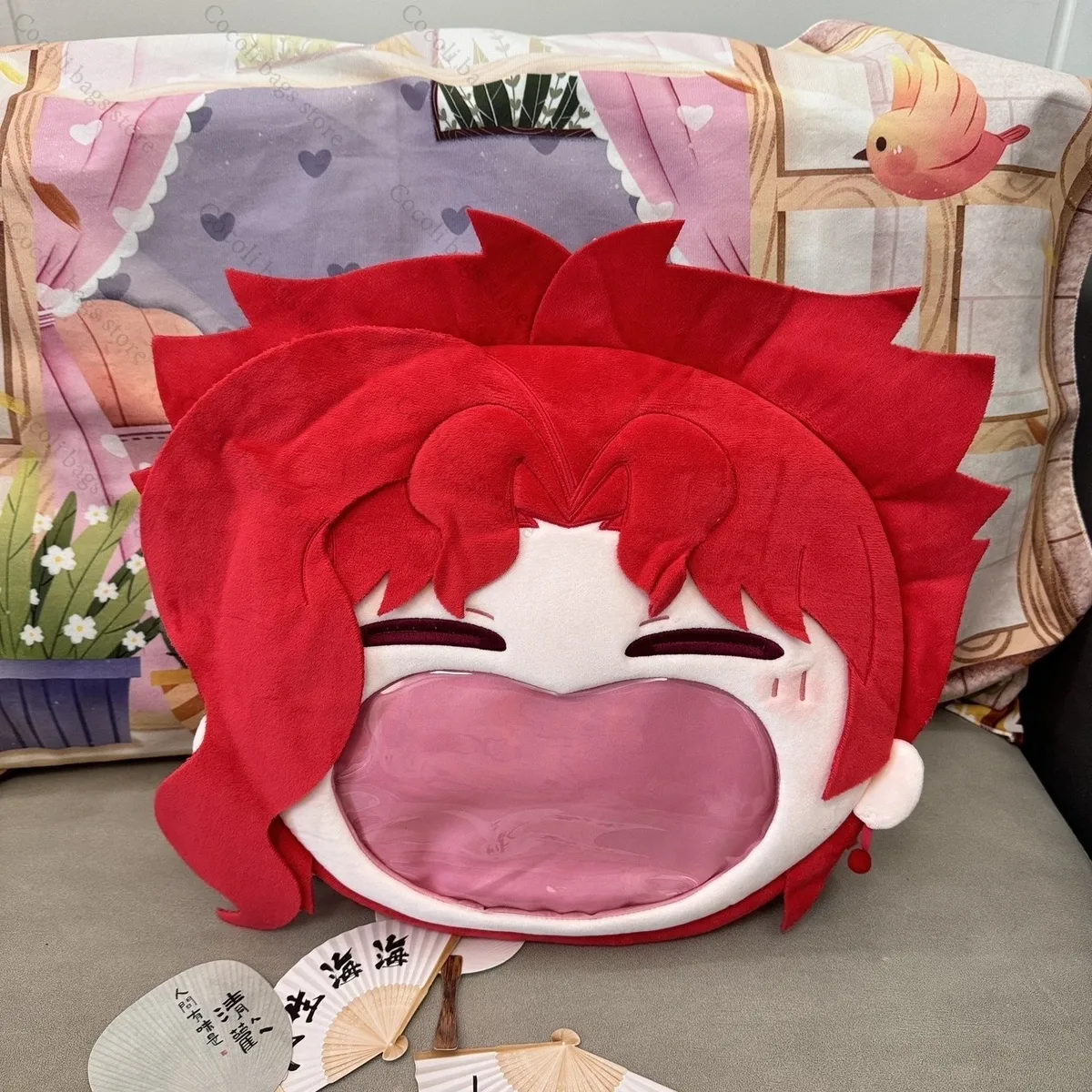 sac dos polyester dessin animé visage fillette cheveux rouges sourire coeurs floraux rouge blanc rose femme unisexe