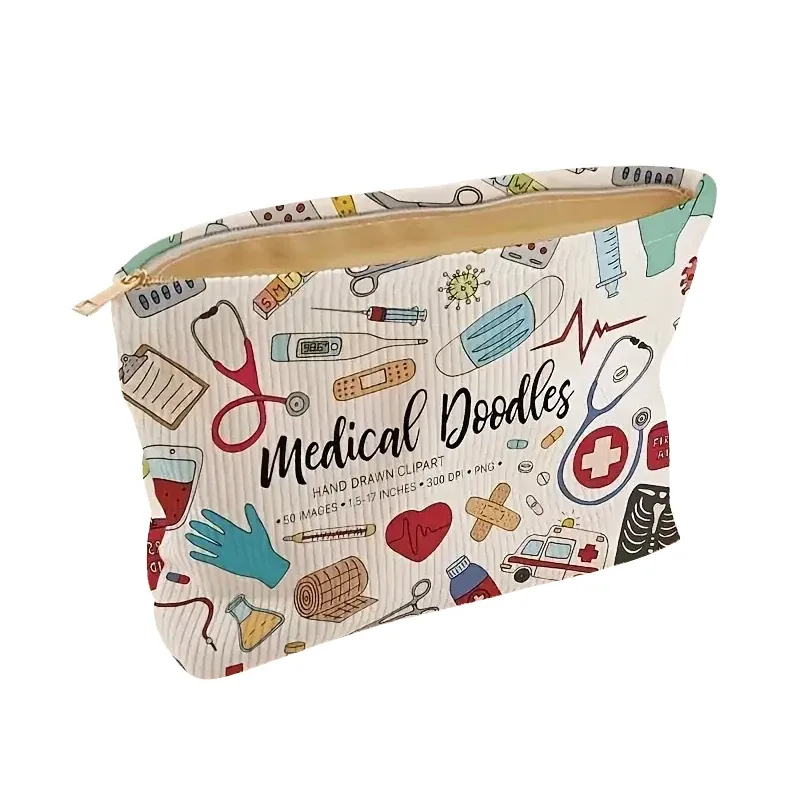 trousse de toilette en velours côtelé sur le thème médical, sac de rangement portable pour les professionnels de la santé, cadeau pour la journée des infirmières