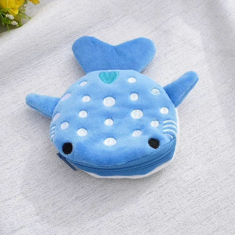 femmes requin argent carte clé écouteur porte-monnaie pour petites choses organisateur pochette fermeture éclair mignon en peluche poisson porte-monnaie sacs