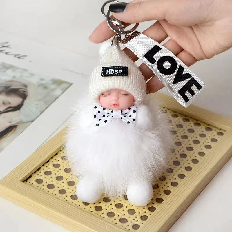 porte-clés mignon bébé endormi, pendentif en peluche moelleuse, porte-clés de voiture, breloque de sac à main tendance pour femme, décoration de sac à dos, cadeau