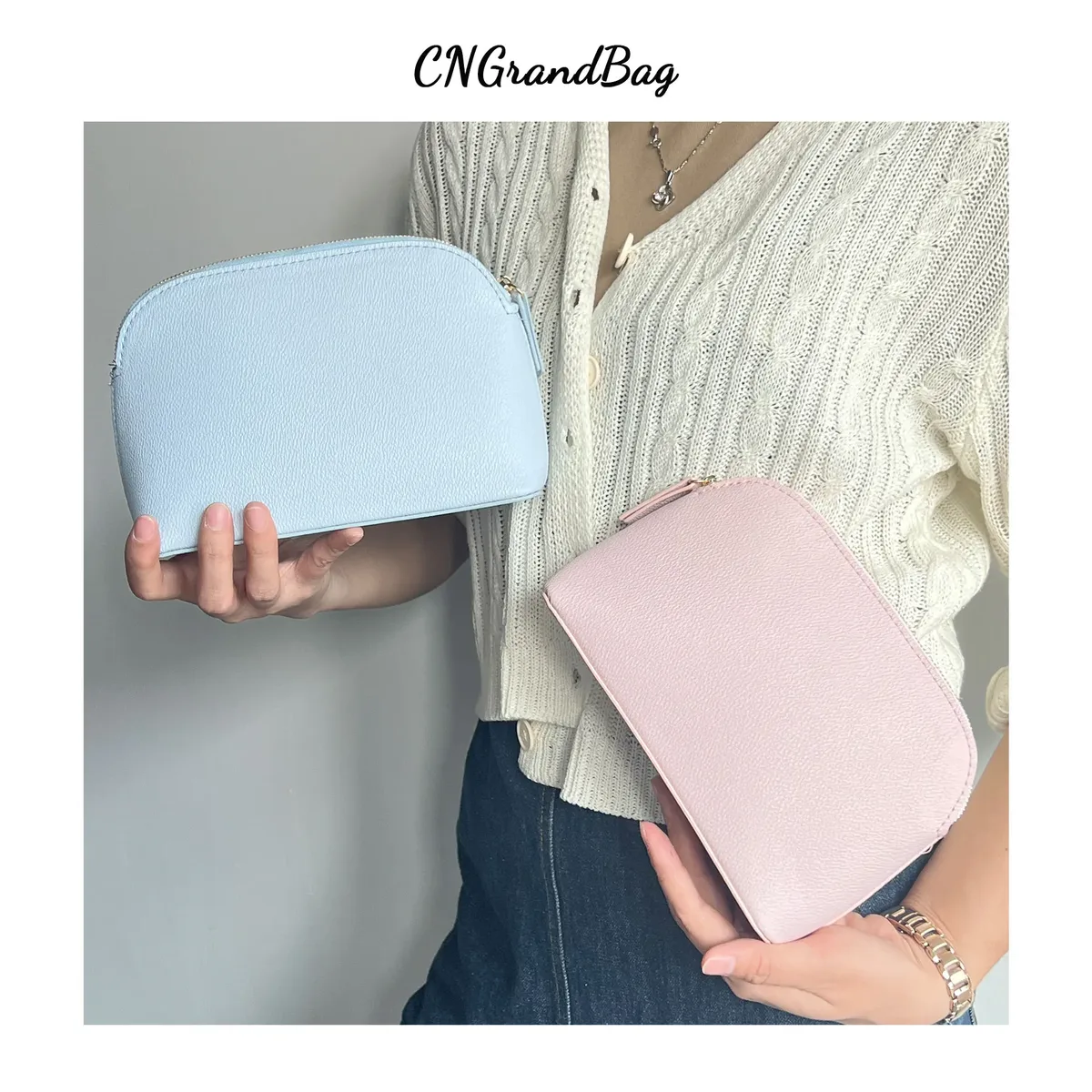 sac de rangement de cosmétiques en cuir pu avec lettres personnalisées, sac de maquillage de couleur unie d'atmosphère simple classique, sac de lavage avancé à fermeture éclair