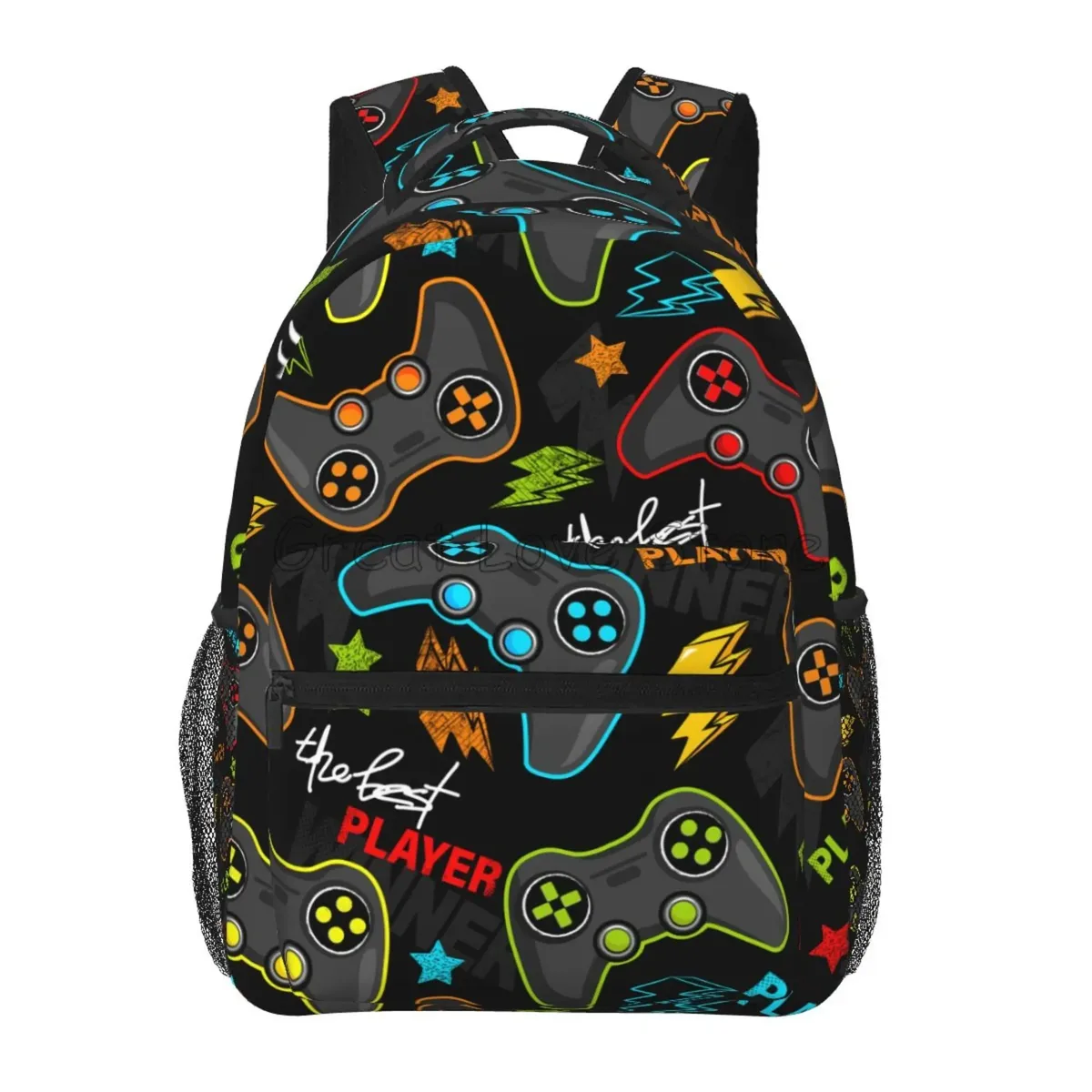 sac dos toile noir motif jeux vidéo multicolore fermeture éclair 20 35 litres polyester polyvalent voyage école week end vacances randonnée camping