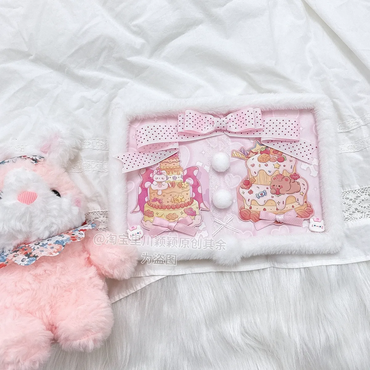 planche ita diy rose finie, style peluche mignon, organisateur de badges pour sac ita, accessoires itabag
