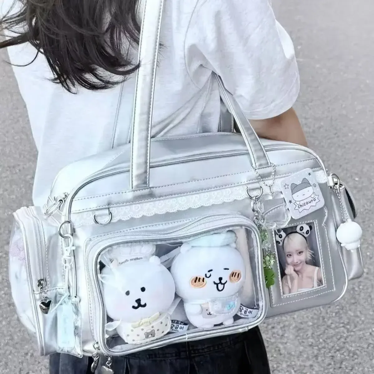 y2k nouveau sac ita de concert jk sac à bandoulière de grande capacité mignon fille sac à dos transparent exposition bricolage badge affichage sac à bandoulière