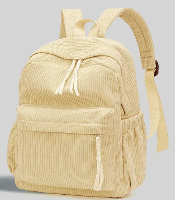 sac dos velours cotelé rayures verticales bandoulière arquée poche limon grande capacité voyage décontracté unisexe polyester doublure