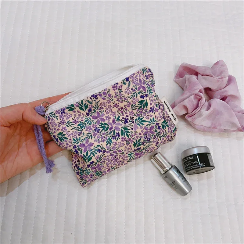 porte-monnaie en coton imprimé floral frais d'été, mini sac de rangement en tissu, petit sac pour écouteurs, pochette de voyage pour cosmétiques, sac de rangement pour maquillage