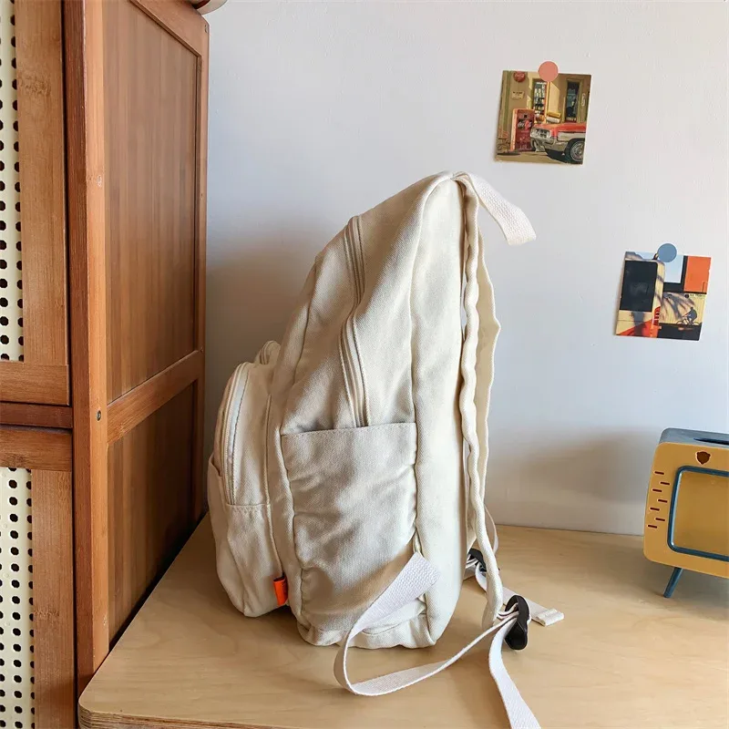 sacs à dos en toile monochromes pour femmes, sacs d'école simples classiques, cartables de gril de style coréen, forfaits de voyage en tissu unisexe, 100% coton