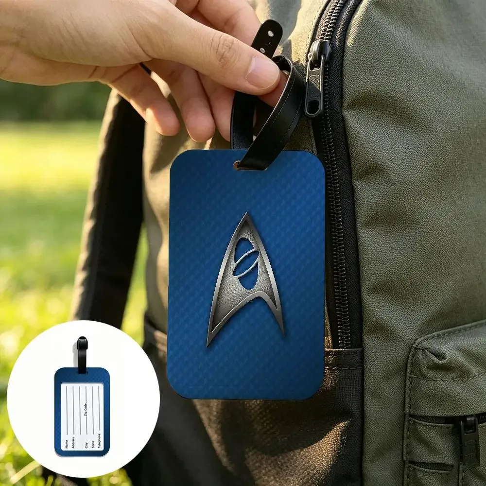 étiquette d'identification de bagage anti-perte en pvc avec logo star t-treks, porte-carte d'informations amovible, étiquette de bagage de voyage