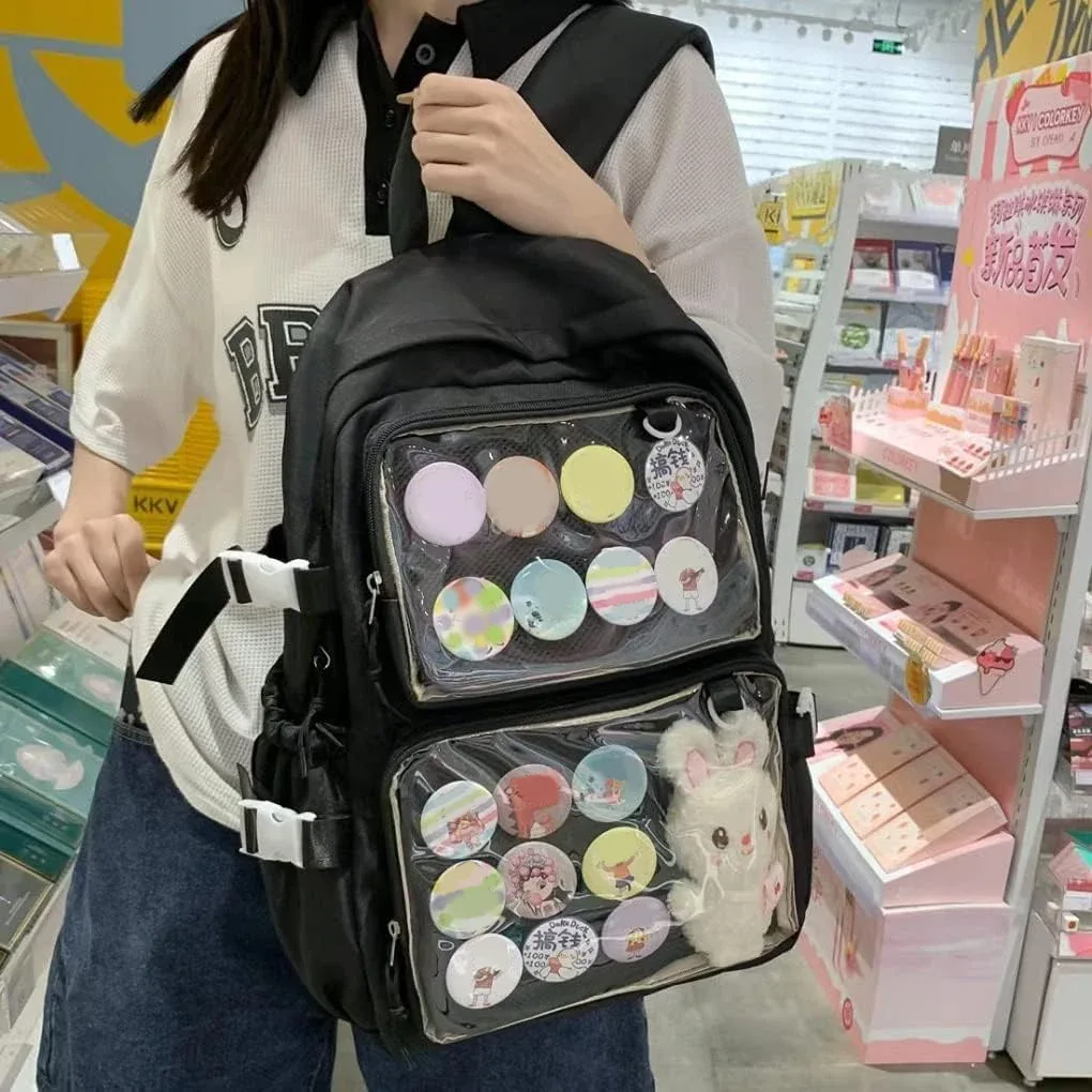 fenêtres claires mode femmes sacs à dos pour femmes adolescents bricolage badge jk broche affichage sac à dos solide multi poches ita sacs