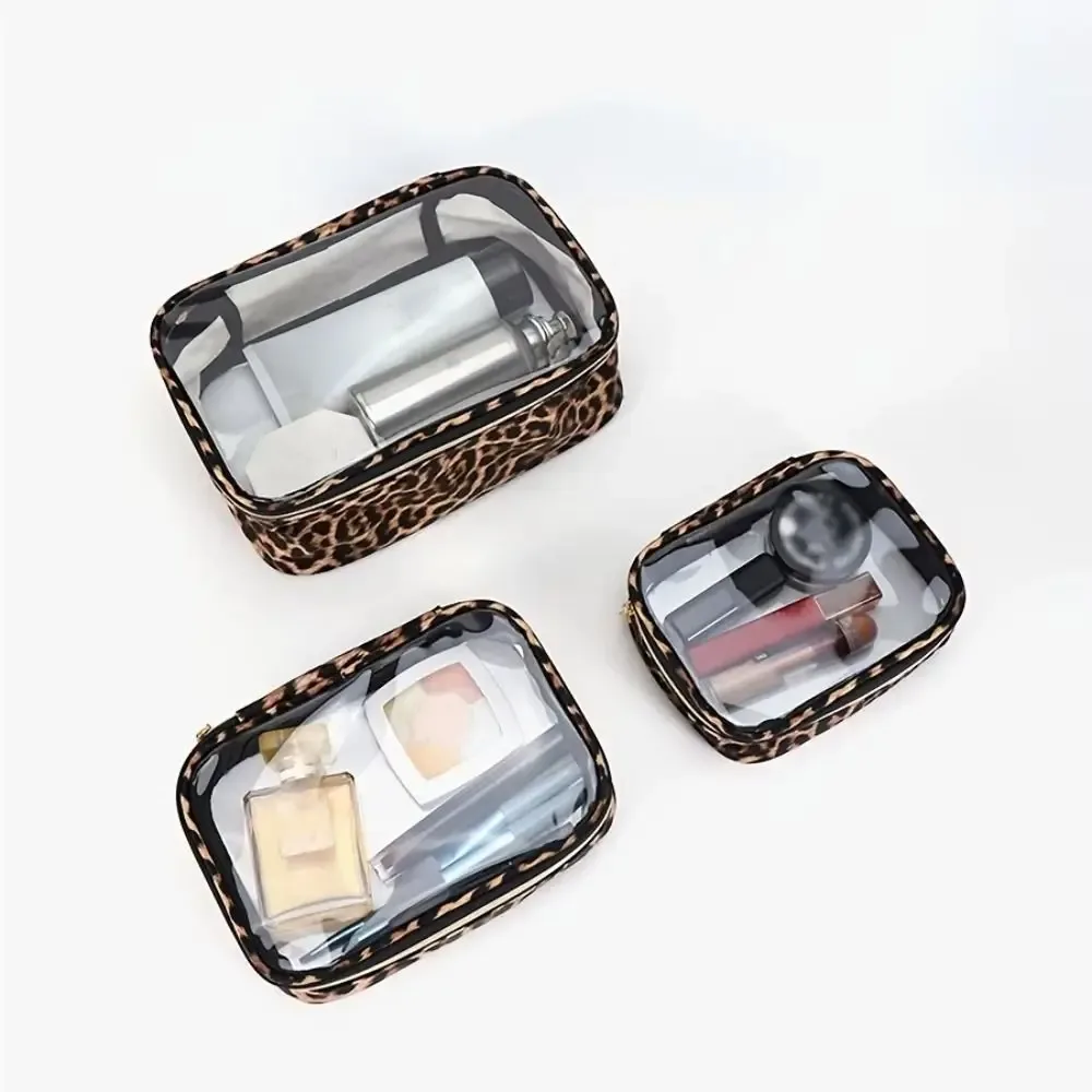 nouveau sac de maquillage imprimé léopard, sac à cosmétiques de voyage transparent de grande capacité avec fermeture éclair, sac de rangement étanche