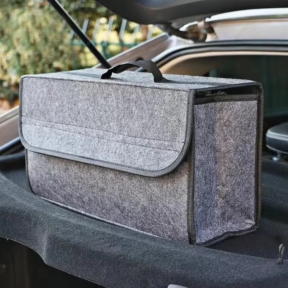 1pc boîte de rangement en feutre gris foncé pour voiture, sac de rangement pour voiture, boîte de rangement en feutre doux épaissie et agrandie, boîte de rangement domestique