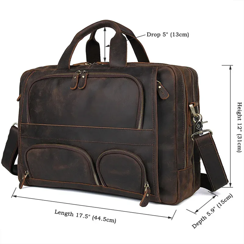 sac d'affaires en cuir véritable pour homme, étui à bombes multifonction, sac de voyage pour homme, fourre-tout vintage, grand sac initié, cheval élan, ordinateur portable 17"