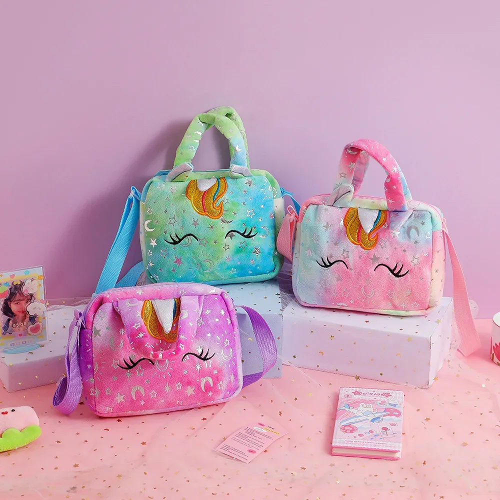 sac à bandoulière licorne en peluche pour bébé, sac de rangement à bandoulière mignon, sac à bandoulière coloré pour girly