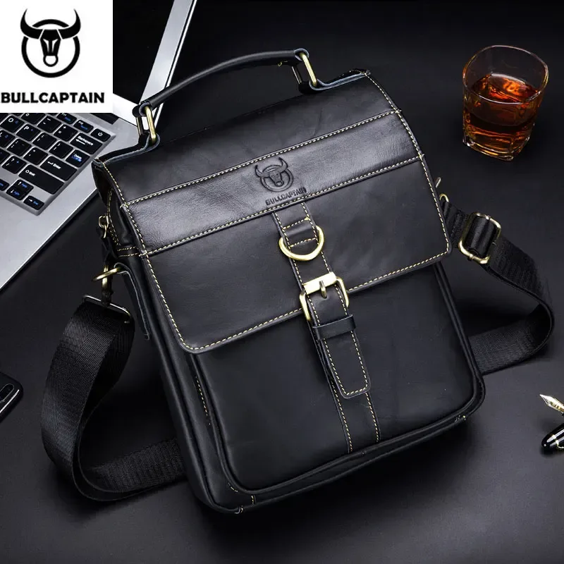 bullcaptain sac à bandoulière en cuir pour hommes, sac à bandoulière d'affaires rétro, sac à main décontracté pour jeunes étudiants de grande capacité