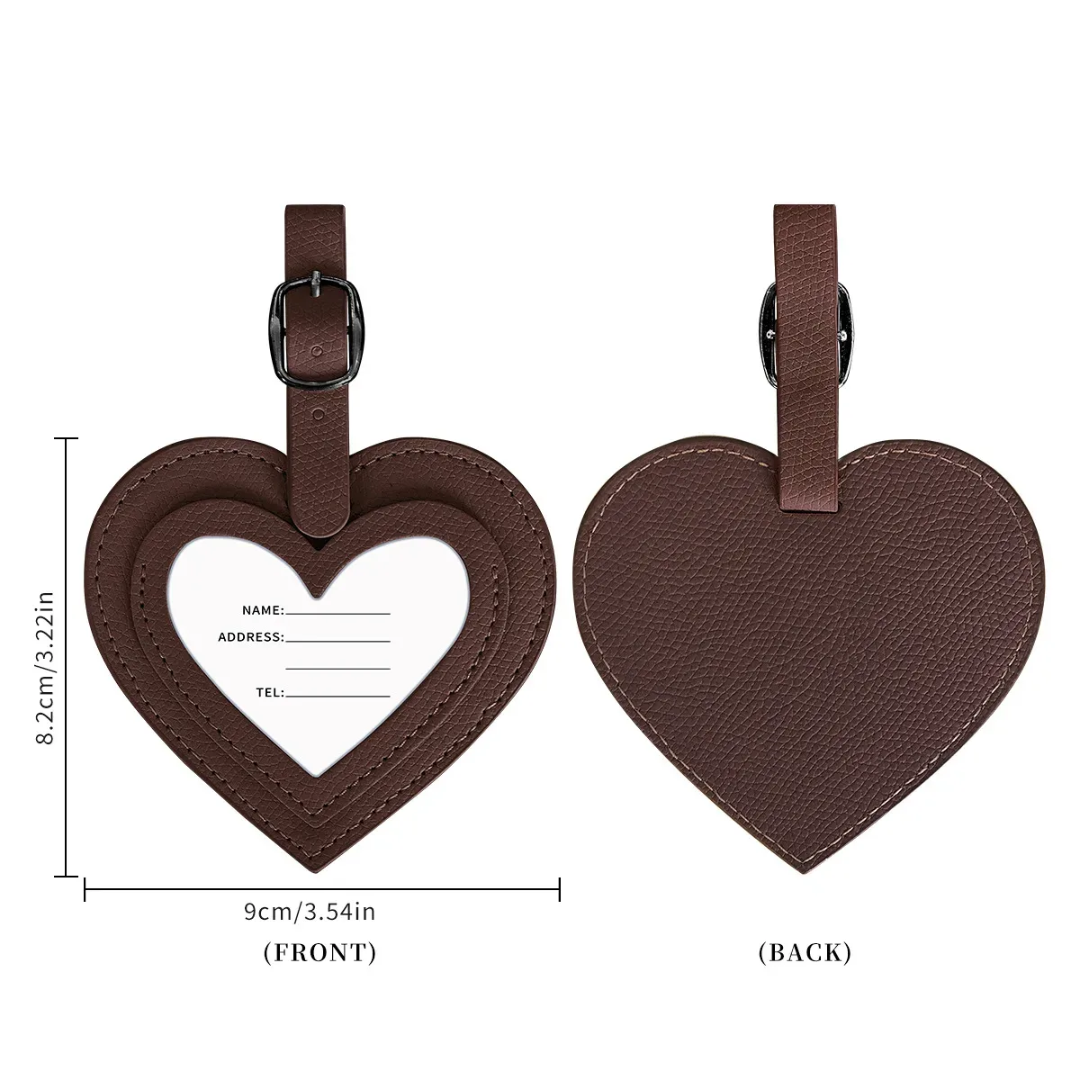 étiquette de bagage tendance en forme de cœur en cuir pu, anti-perte, pour valises et poignées de bagages