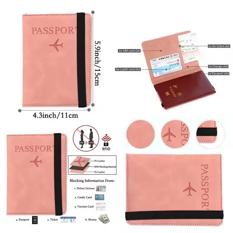 housse de passeport avec bande de fixation, étanche, avec clip intégré, protection rfid, motif léopard, porte-passeport, accessoires de voyage