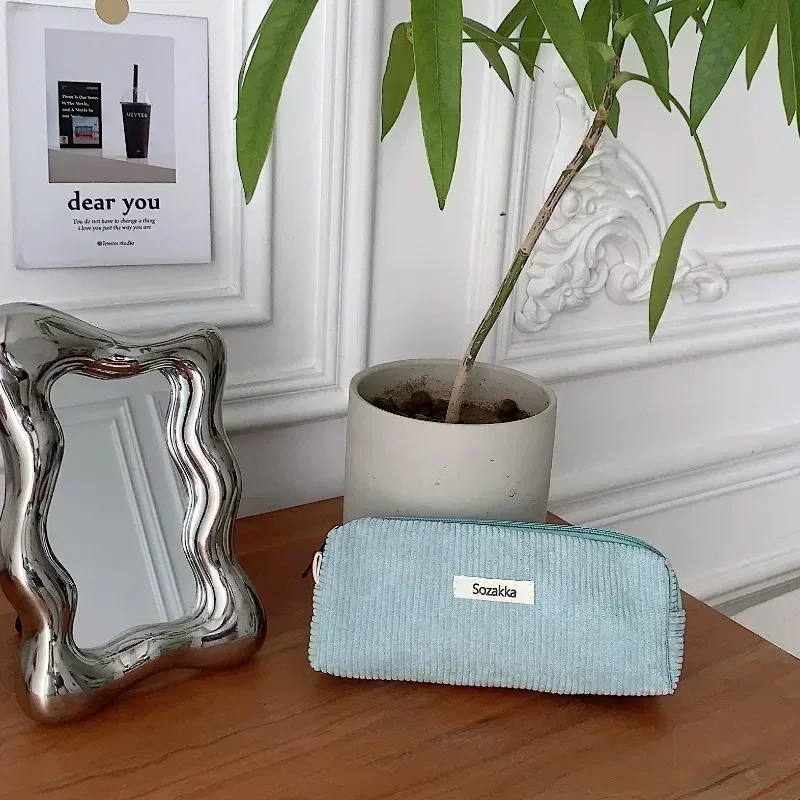 sac à cosmétiques en velours côtelé pour femmes, grande capacité, organisateur de rangement de maquillage, pochette à fermeture éclair