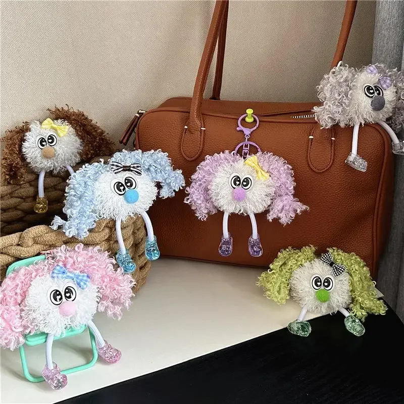 porte-clés poupée en peluche à cheveux bouclés et moelleux avec joli nœud, idéal comme pendentif de sac à dos, cadeau pour adolescentes