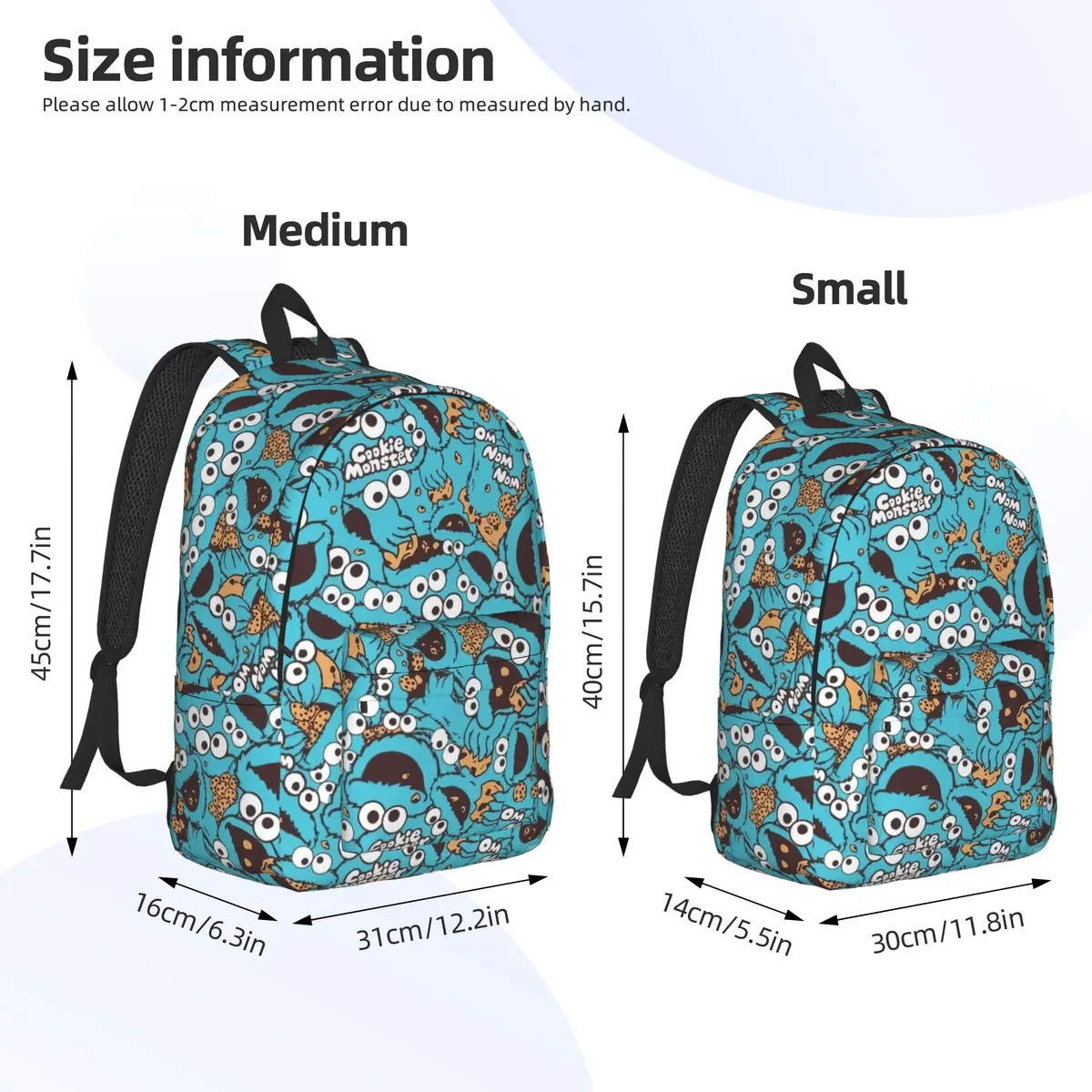 sac à dos tendance léger pour lycée, randonnée, voyage, avec motif cookies anime monsters sesames streets, sac à dos de jour pour ordinateur portable