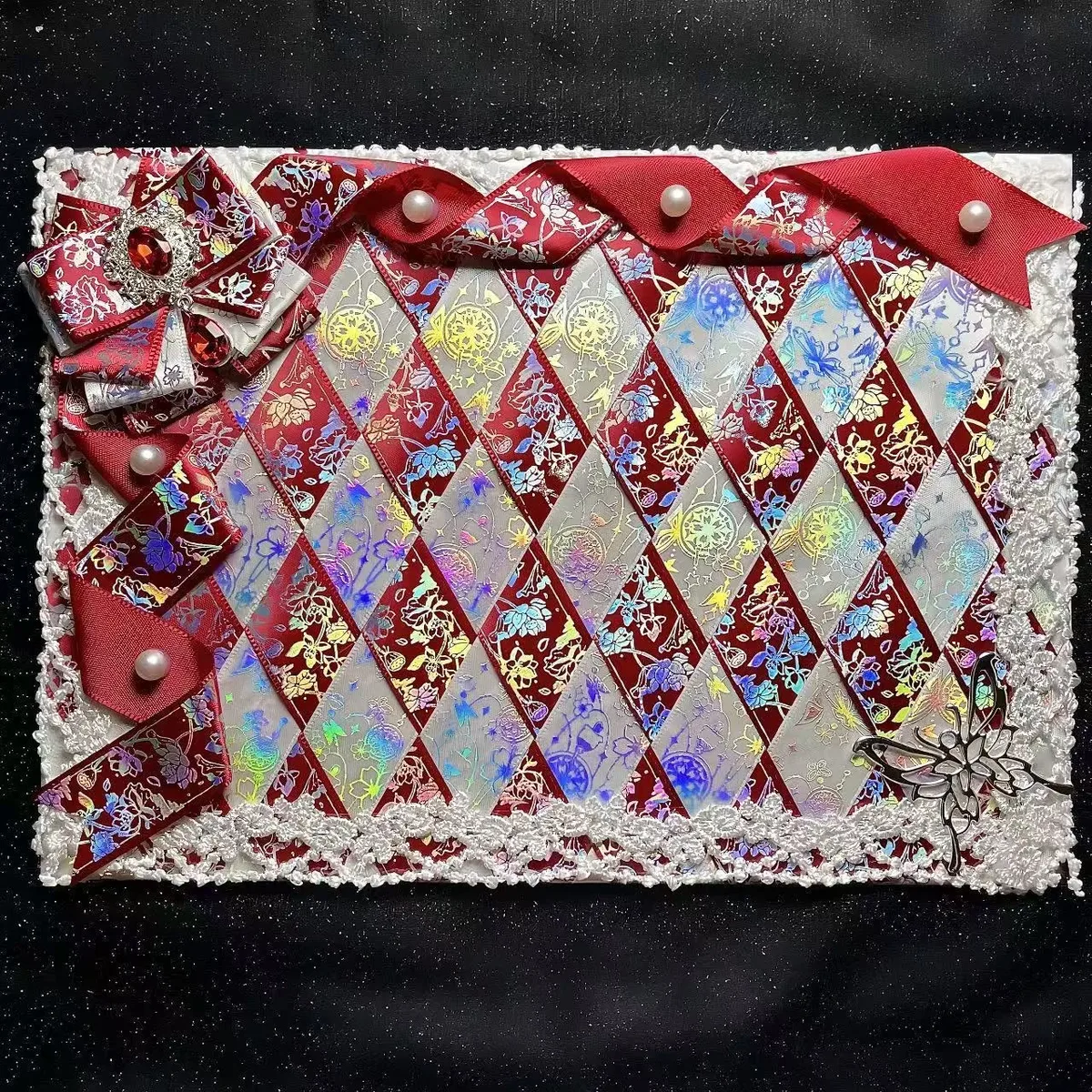 planche de présentation ita en dentelle faite main avec nœud en ruban, accessoire décoratif pour sac ita anime et sac à bandoulière