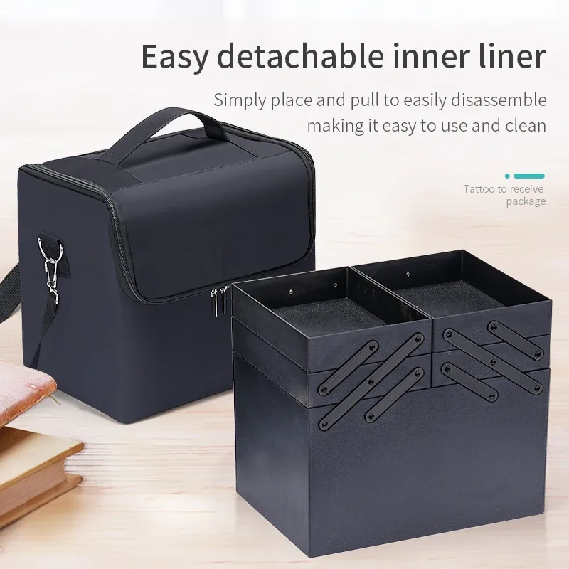 grand étui de transport de maquillage pour femmes, boîte de rangement de sac de voyage, étui organisateur d'ongles professionnel à 4 niveaux avec réglable