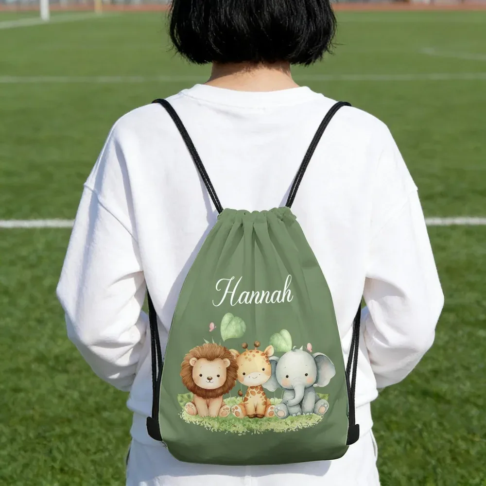 sac à dos à cordon de serrage sur le thème des animaux mignons, avec nom/texte personnalisé, sac de sport personnalisé, sac de voyage léger, sac de rangement pour salle de sport, 1 pièce
