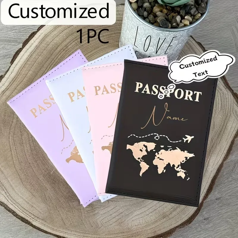 porte-passeport personnalisé avec lettres, étui pour passeport avec carte du monde et texte personnalisé. organisateur de documents portable et mignon multi-usages pour personnalisation diy