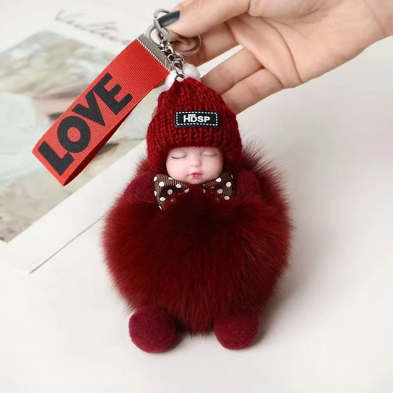 porte-clés mignon bébé endormi, pendentif en peluche moelleuse, porte-clés de voiture, breloque de sac à main tendance pour femme, décoration de sac à dos, cadeau