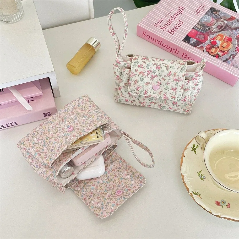 trousse de toilette en toile multi-poches pour femme, motif floral mignon, sac de voyage multi-couches pour cosmétiques, trousse de lavage